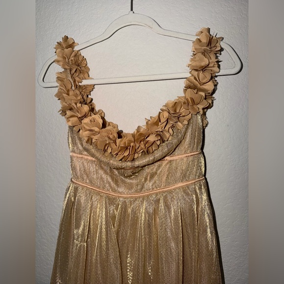 Lulus Amazing Essence Gold Metallic Mesh 3D Floral Midi Dress XS Goddess Toga - Picture 4 of 8